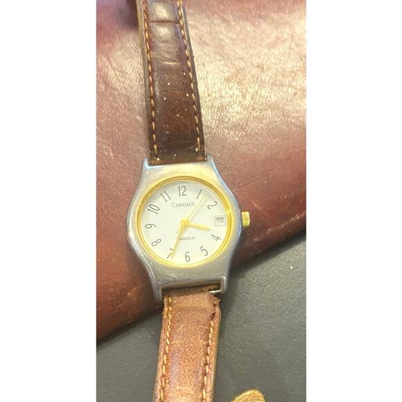 Women's Silver Tone 25mm Carriage by Timex Watch Leather Band, Indiglo - Picture 3 of 3